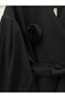 Cross Collar Rose Detailed Belted Double Suit -Black - 2