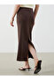 Lcw Vision Brown Elastic Waist Slit Detailed Skirt - 4