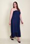 Women's Large Size Navy Blue Hemline Lace Chest Part Gipe Elastic Dress 65n26128 - 4