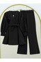 Cross Collar Rose Detailed Belted Double Suit -Black