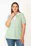 Women's Large Size Green Cotton Fabric Polo Collar Buttoned Blouse 65n27322