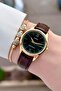 Women's Wristwatch with Case Gold Dial Black Band Brown Color 2 Years Warranty - 4