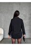 Women's Black Black Stone Oversize Shirt Poplin Cotton Fabric - 2