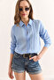 Women's Baby Blue Geometric Stripe Detailed Flowing Shirt Gml-19001335