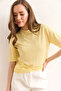 Women's Yellow Crew Neck Draped Viscose Knitwear Blouse Blz-19002948 - 4