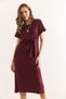 Women's Burgundy Waist Detailed Slit Soft Textured Dress Elb-19002395 - 6