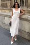 Women's White Back Bow Tie Detailed Lined Sleeveless Strap Long Scallop Dress