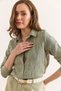 Women's Almond Green Embroidered Detail Muslin Shirt GML-19001333 - 5