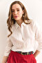 Women's Ecru Geometric Striped Detail Drapey Shirt GML-19001335 - 5