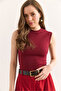 Women's Burgundy Stand Collar Sleeveless Lycra Blouse Blz-19002952 - 6