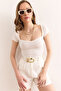 Women's White Heart Collar Corded Blouse Blz-19002953