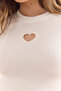 Women's White Heart Low-Cut Slim Corded Crop Blouse Blz-19002939 - 5