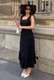 Women's Black Back Bow Tie Detailed Lined Sleeveless Strap Long Scallop Dress - 5