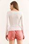 Women White Deep V Neck Lace Detail Stretchy Cotton Blouse Blz-19002954 - 2