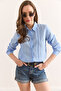 Women's Baby Blue Geometric Stripe Detailed Flowing Shirt Gml-19001335 - 3