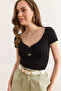 Women's Black Collar Detailed Crop Camisole Blouse Blz-19002889 - 3