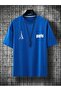 Paris City Single Jersey T-Shirt - Sax Blue Printed Oversize Crew Neck Short Sleeve T-Shirt - 3