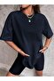 Plain T-Shirt - Navy Blue Oversize Crew Neck Short Sleeve T-Shirt - 2