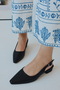 Smart Matte Leather Pointed Toe Short Block Heeled Women's Shoes - 3