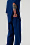 Men's Summer Short Sleeve Oversize Navy Blue Two Thread Tracksuit Set - 3