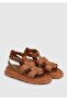 Tan Leather Women's Flat Sandals - 2
