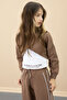 Brown Stripe Detailed Wide Leg Cropped Girl's 3 Piece Set 20702 - 5