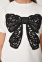 Guipure Bow Embroidered Knitted T-Shirt Bone Lcr0065 - 3