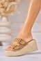 Papuci/Slapi Camel din Textil Maddie