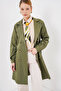 5864 Double Breasted Collar Short Trench Coat - Khaki