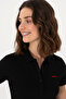 Women's Black Basic Polo Neck T-Shirt 50305764 -Vr046 - 3