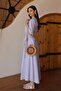 Belted Short Sleeve Striped Poplin Dress White 9317-E - 8