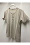 Cotton Solid Color Normal Fit Buttoned Lycra Cotton Ribbon Cotton Short Sleeve Women's Mother's Combed Tee - 2