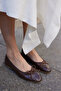 Fruta Women's Brown Knitted Pattern Real Leather Ballet Flats