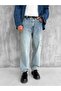 Men's Slogan Embroidered Baggy Jean Trousers Blue - 5