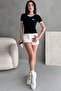 Women's Black Bow Embroidered Contrast Ribbed Knitted Blouse - 2