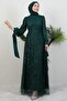 Sleeve Tip Satin Evening Dress Emerald - 3