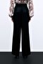Waist Belted Satin Crepe Trousers - Black - 5