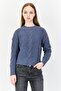 Women Ribbed Collar Textured Sweater, Ash Blue