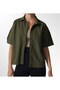 Women's Khaki Oversize Short Sleeve Pocket Buttoned Denim Cotton Shirt