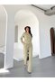 Women's Belted Gold Button Detail Suit Khaki - 2