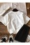Girl's Cherry Ribbon Printed White T-Shirt-Black Shorts Set - 3