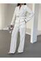 Women's Belted Suit with Gold Button Detail in White - 4