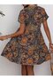Women's Short Sleeve V-Neck Kiloş Patterned Single Jersey Dress - 4