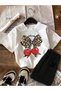 Girl's Cherry Ribbon Printed White T-Shirt-Black Shorts Set