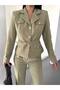 Women's Belted Gold Button Detail Suit Khaki - 8