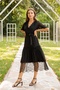 Short Sleeve Skirt Tip Laced Dress - Black