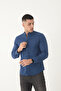Laci̇ Hakim Collar Cotton 100% Linen Texture Slim Fit Men's Shirt - 4