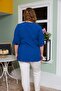 Collar Embroidery and Stone Detailed Large Size Crinkle Blouse Cobalt blue - 5