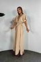 Muslin Fabric Boheme Summer V-Neck Knit Detailed Milk Coffee Dress - 3