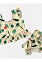 Girl's Cream Color Leaf Palm Print Quick Dry Tight Woven Bikini Set with Flared Sleeves - 3